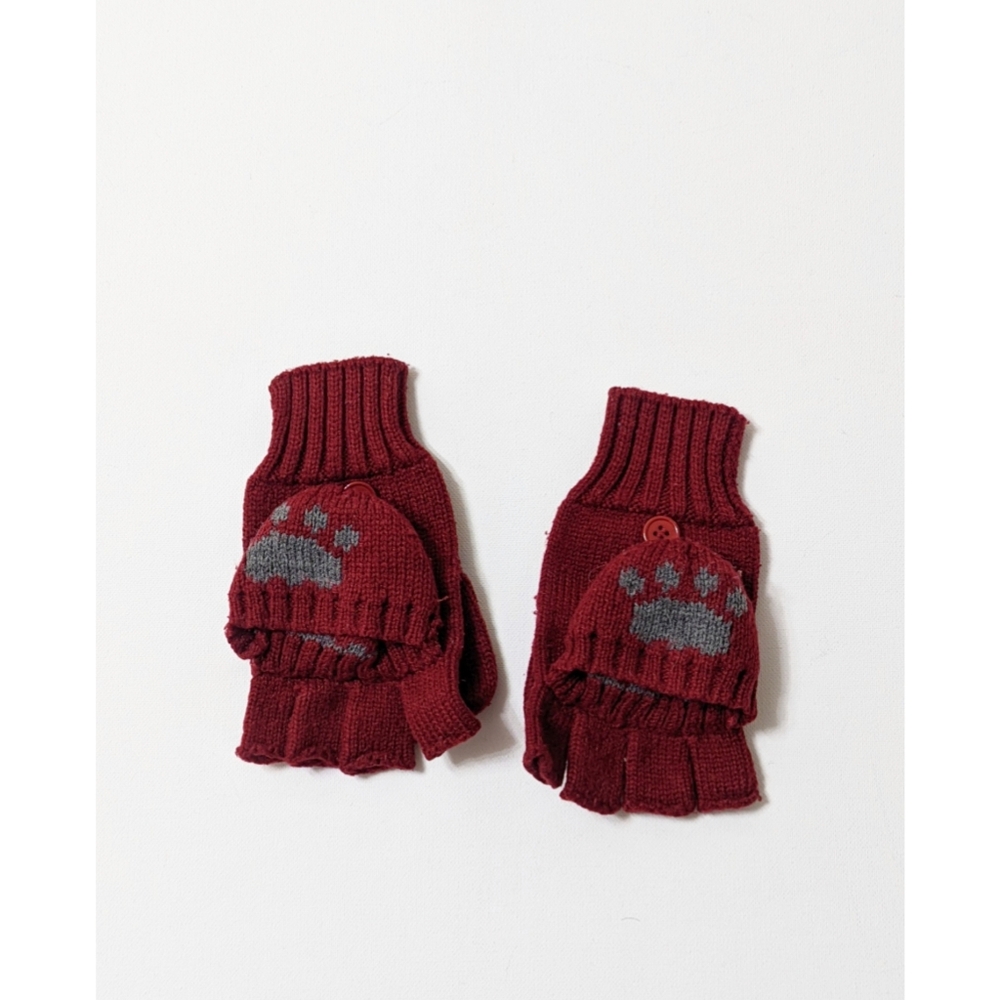 ZARA Knit convertible fingerless mittens Gloves with Bear Paw Print Size L